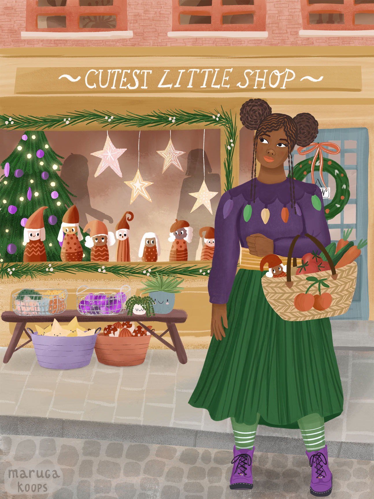 illustratie meisje winkelen