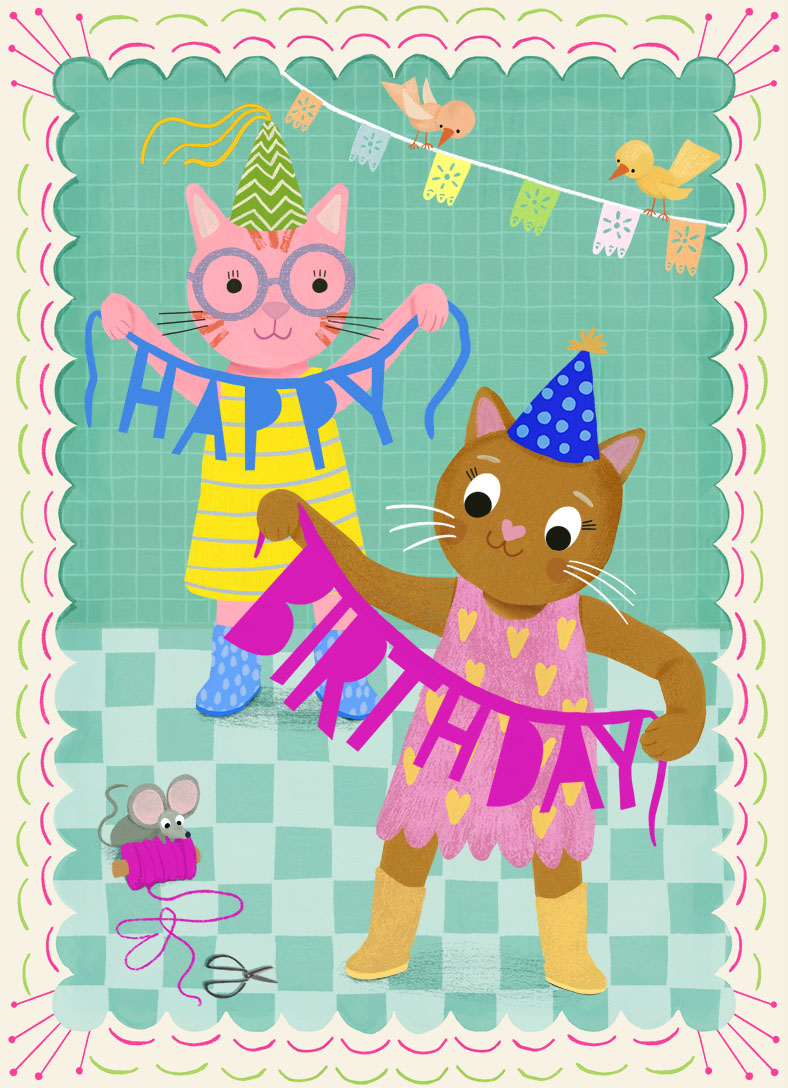 happy birthday card with cats<br />
