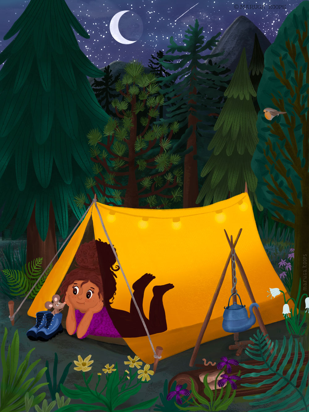 illustration girl tent