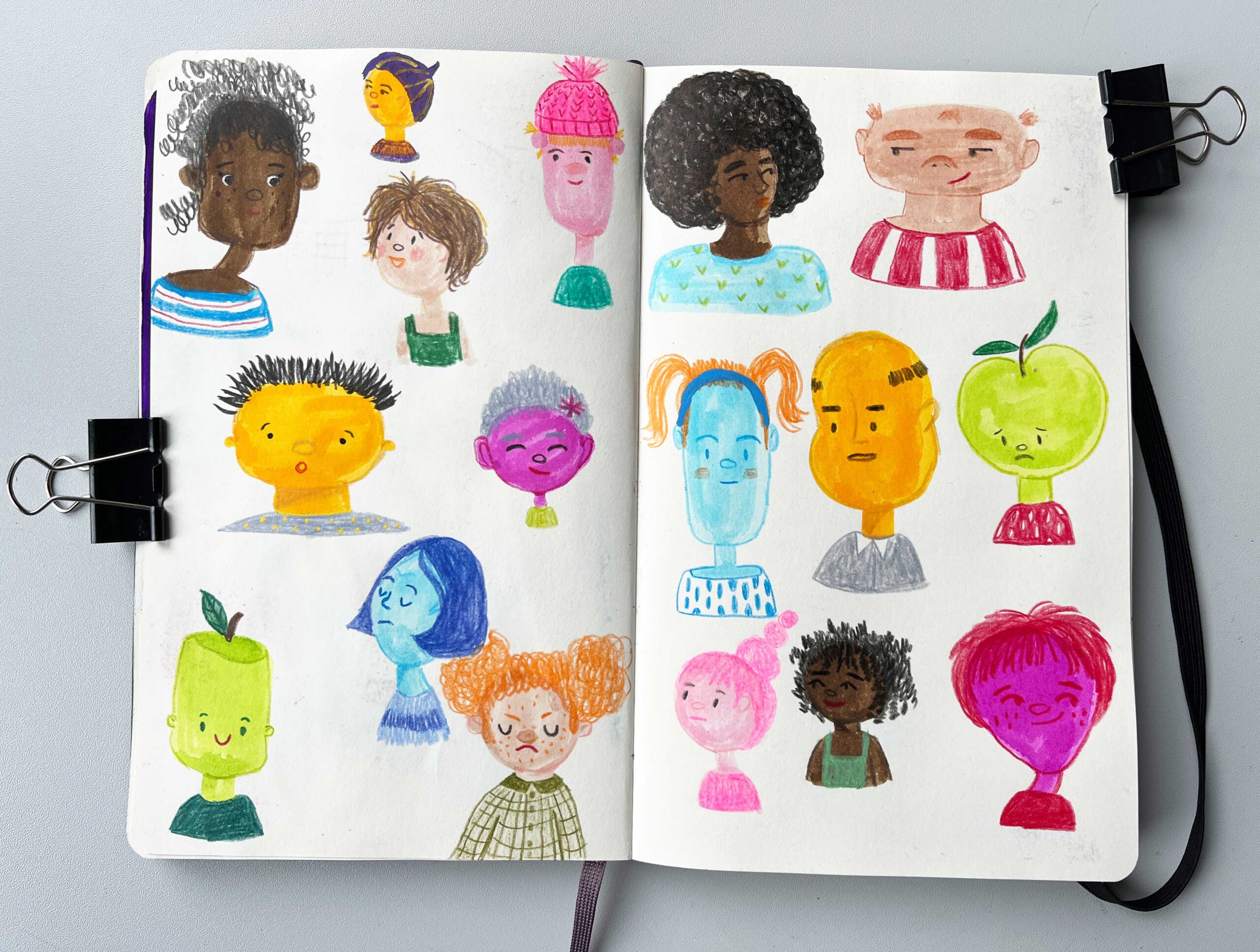 teken-oefening-doodle-hoofden teken oefening schetsboek doodle hoofden