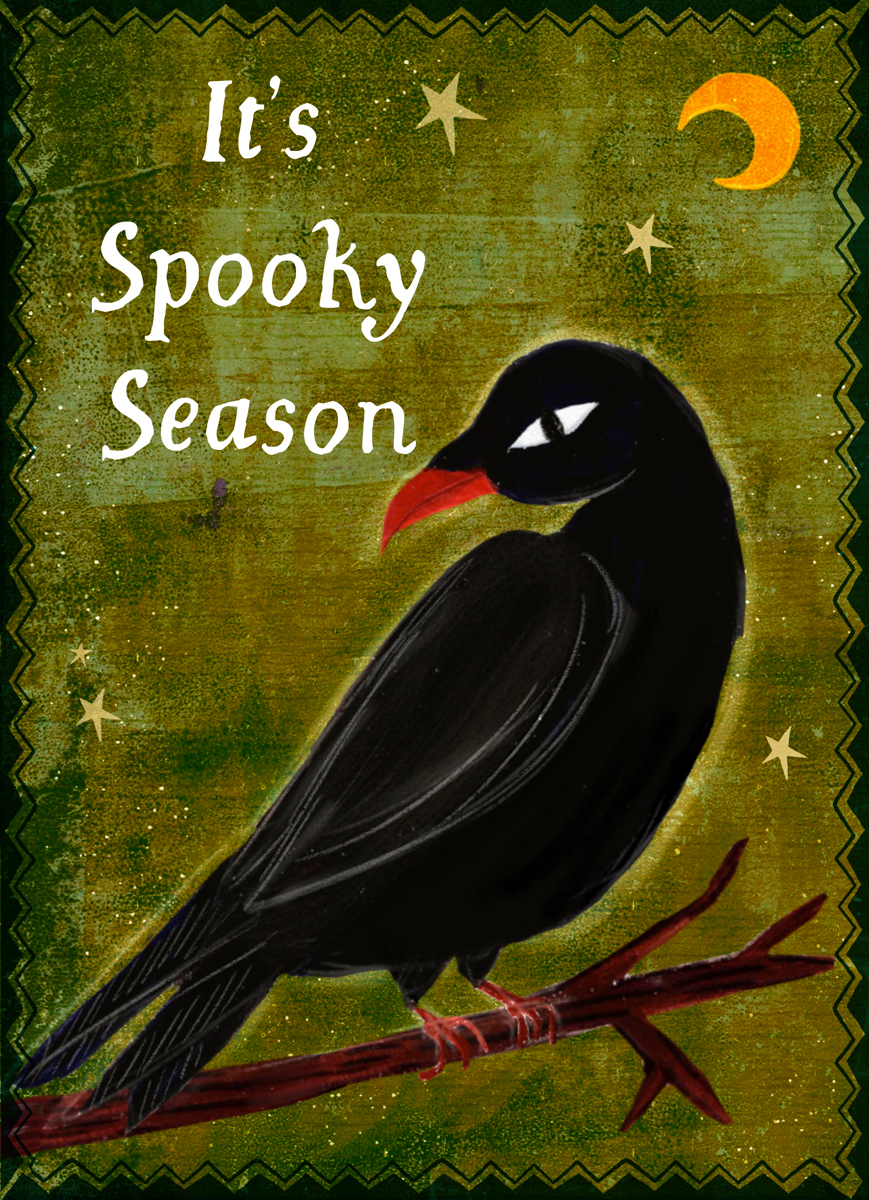 it's-spooky-season illustration crow on a branch